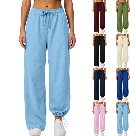 Noric Women's Jogger Pants High Waist Drawstring Elastic Waist with Pockets Adjustable‑Hem Relaxed‑Fit Casual Trousers