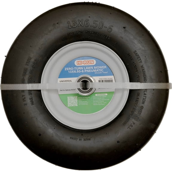 Hi-Run 13X6.50-6 2PR Pneumatic Zero-Turn Mower Tire & Wheel Assembly with 3/4" Bushing Pre-Mounted