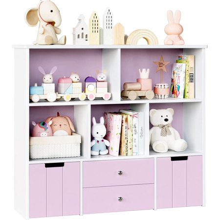 ONKER Toy Storage Organizer with 4 Drawers, Toy Organizers and Storage with Concealed Wheels and 5 Storage Cubbies, Multifunctional Storage Chest Kids Storage Organization, Playroom Furniture, Pink