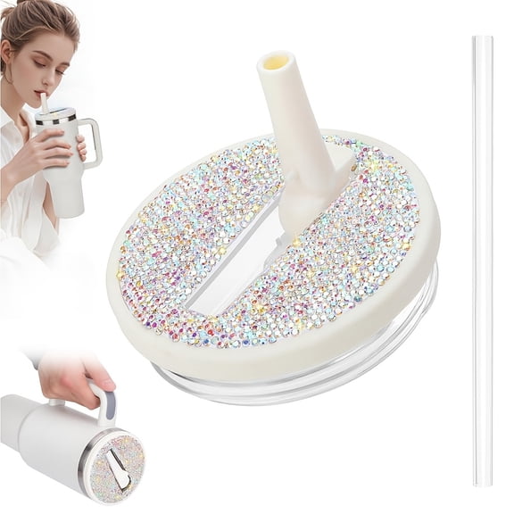 1pc Bling Plastic Tumbler Lid Replacement, 40Oz, Universal, Spill Proof, Splash Resistant, Tumbler Flip Straw Lid, Reusable, Replaceable, for Insulated Cup