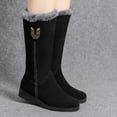 thumbnail image 4 of Mepaouo Mid Calf Slouchy Snow Boots for Women Suede Low Wedges Zipper Winter Knee High Boots(Black,7), 4 of 7