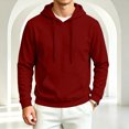 thumbnail image 6 of Men's Fleece Hooded Sweatshirt Casual Trendy Comfy Long Sleeves Hoodies Fall Winter Thermal Drawstring Solid Color Pullover Wine M, 6 of 6