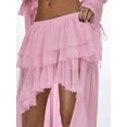 thumbnail image 6 of Women Elastic Waist Multi-Layer Ruffle Irregular High Slit Maxi Skirt Pink S, 6 of 9