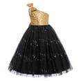 thumbnail image 2 of IBTOM CASTLE Kids Girls Bowknot Sequin Tulle Party Dress One-Shoulder Wedding Bridesmaid Flower Girl Dresses Pageant Formal Prom Ball Gown 6-7 Years Gold, 2 of 8