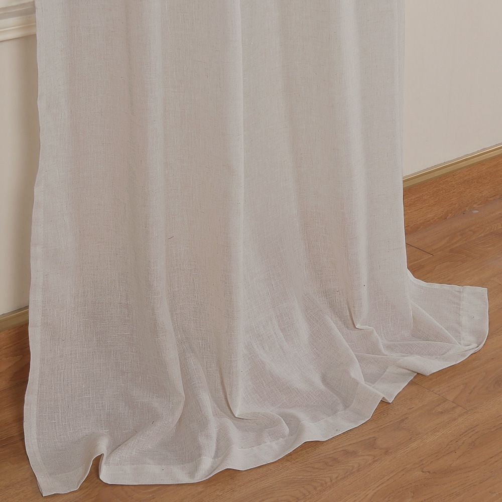 PrimeBeau Privacy Vintage Natural Linen Rod Pocket Semi Sheer Window Curtain Panels, 52" W x 108" L, Angora