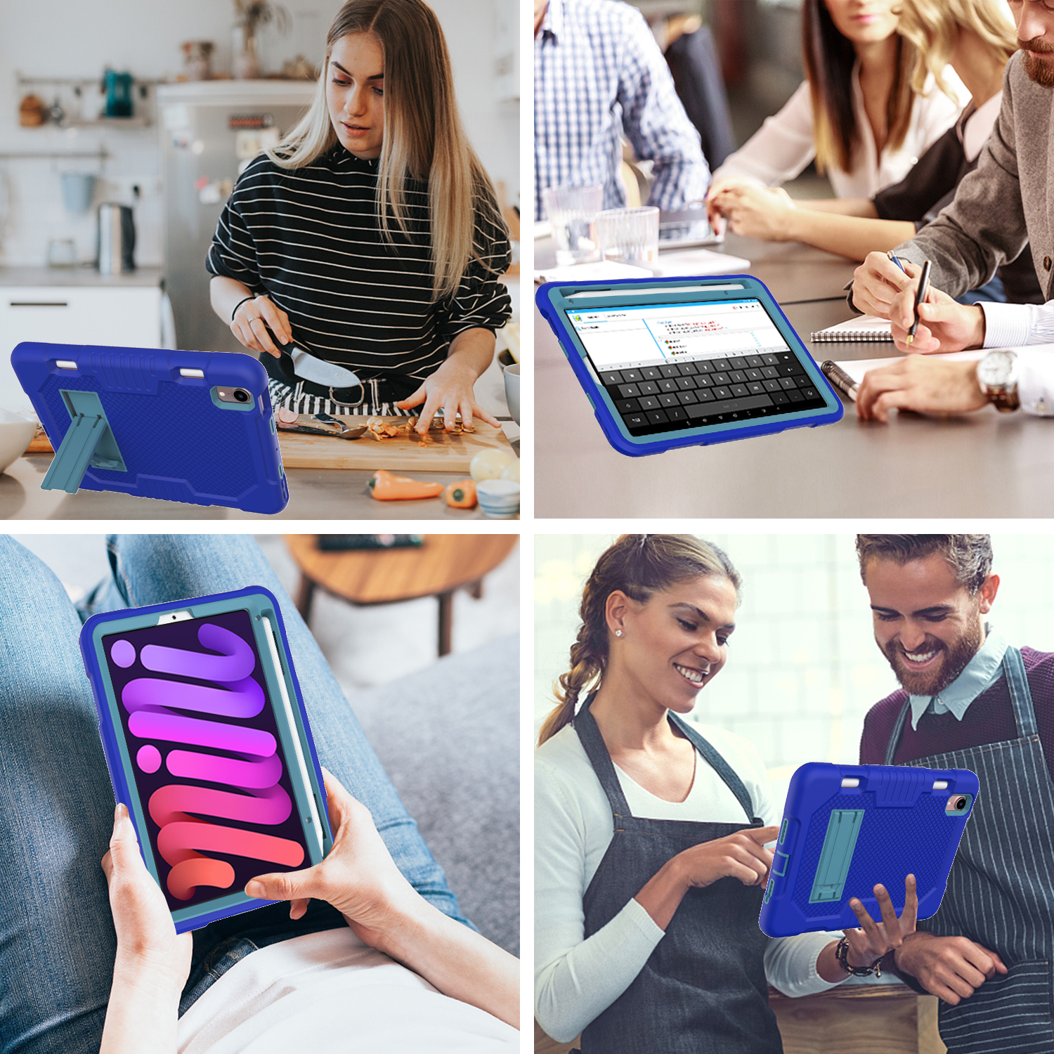 3-in-1 Case for Apple iPad Mini 2021 (8.3 Inch, 6th Generation) Tablet - Silicone/Plastic Composite Case, Shockproof Drop Proof Rugged Cover, Built-in Pencil Holder Kickstand Hard Shell (Blue)