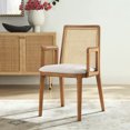thumbnail image 2 of Side Dining Chair Armchair, Ivory White, Fabric, Wood, Rattan, Bar Pub Cafe Bistro Dining Kitchen Hospitality Restaurant, Modern Contemporary, HB37089, 2 of 9