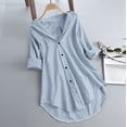 thumbnail image 2 of Women's Striped Button Down Shirts Classic Long Sleeve Stylish Collared Work Blouses Tops Light Blue L, 2 of 4