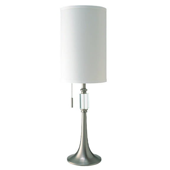 NEW White Fabric Shade Steel Base w/ Crystal 30" Table Lamp 31182
