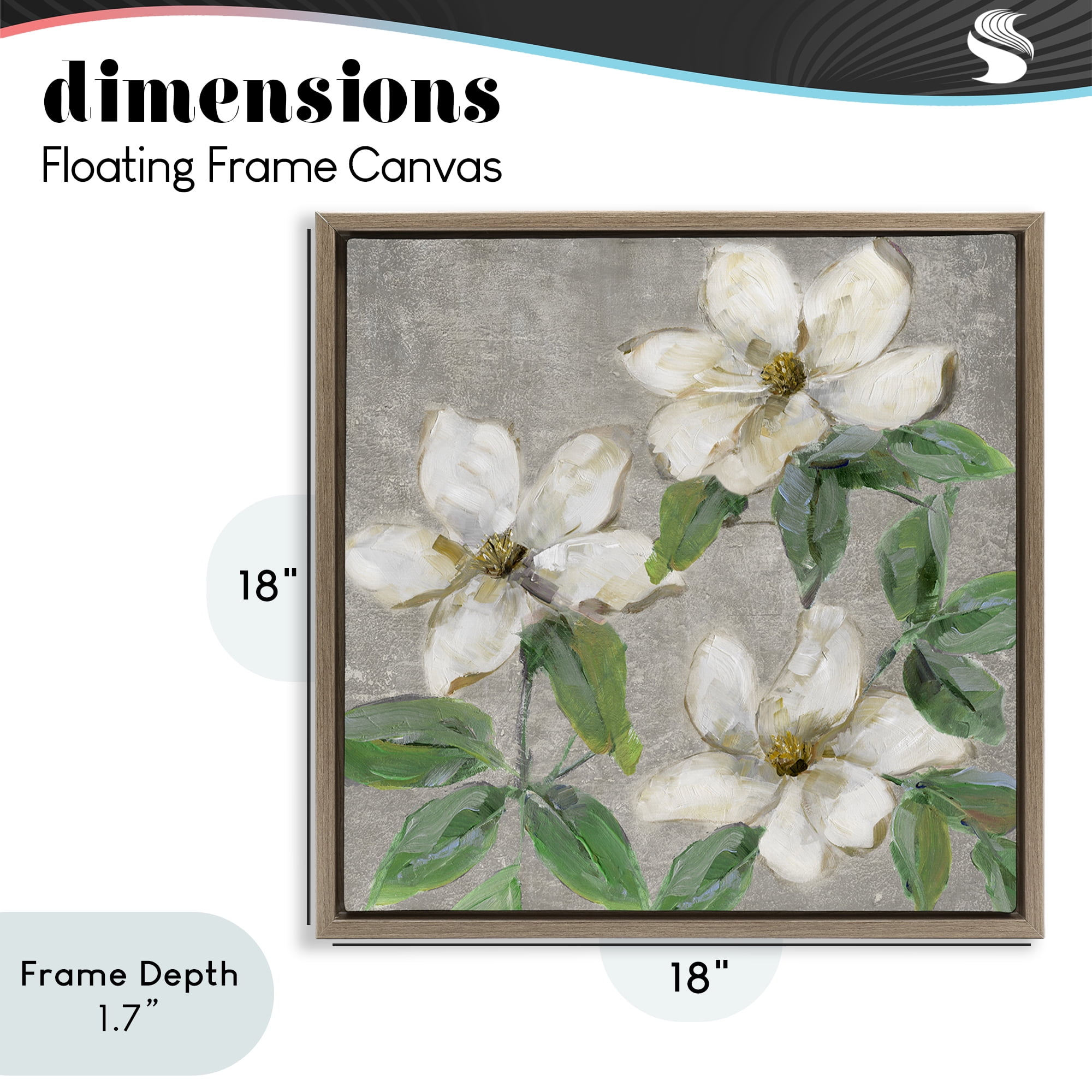Stupell Industries Ivory Magnolia Trio Brown Framed Floater Canvas Wall Art, design by Sally Swatland