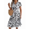 thumbnail image 3 of Women'S Summer V Neck Cap Sleeve Floral Sundresses Flowy Summer Dresses for Women White M, 3 of 10