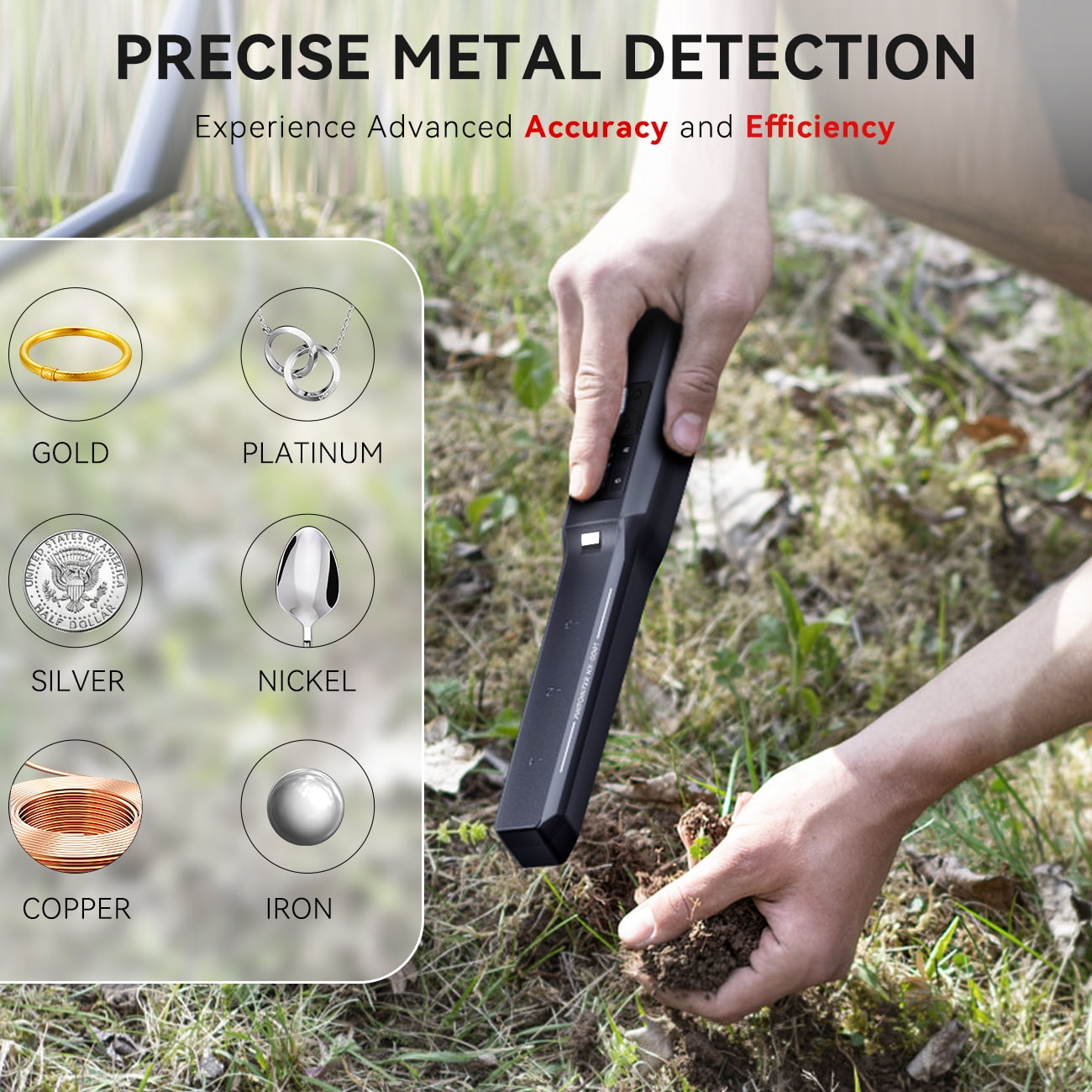 Rechargeable Metal Detector Pinpointer – 360° Detection, IP68 Waterproof, 4 Feedback Modes & LCD Screen for Treasure Hunting