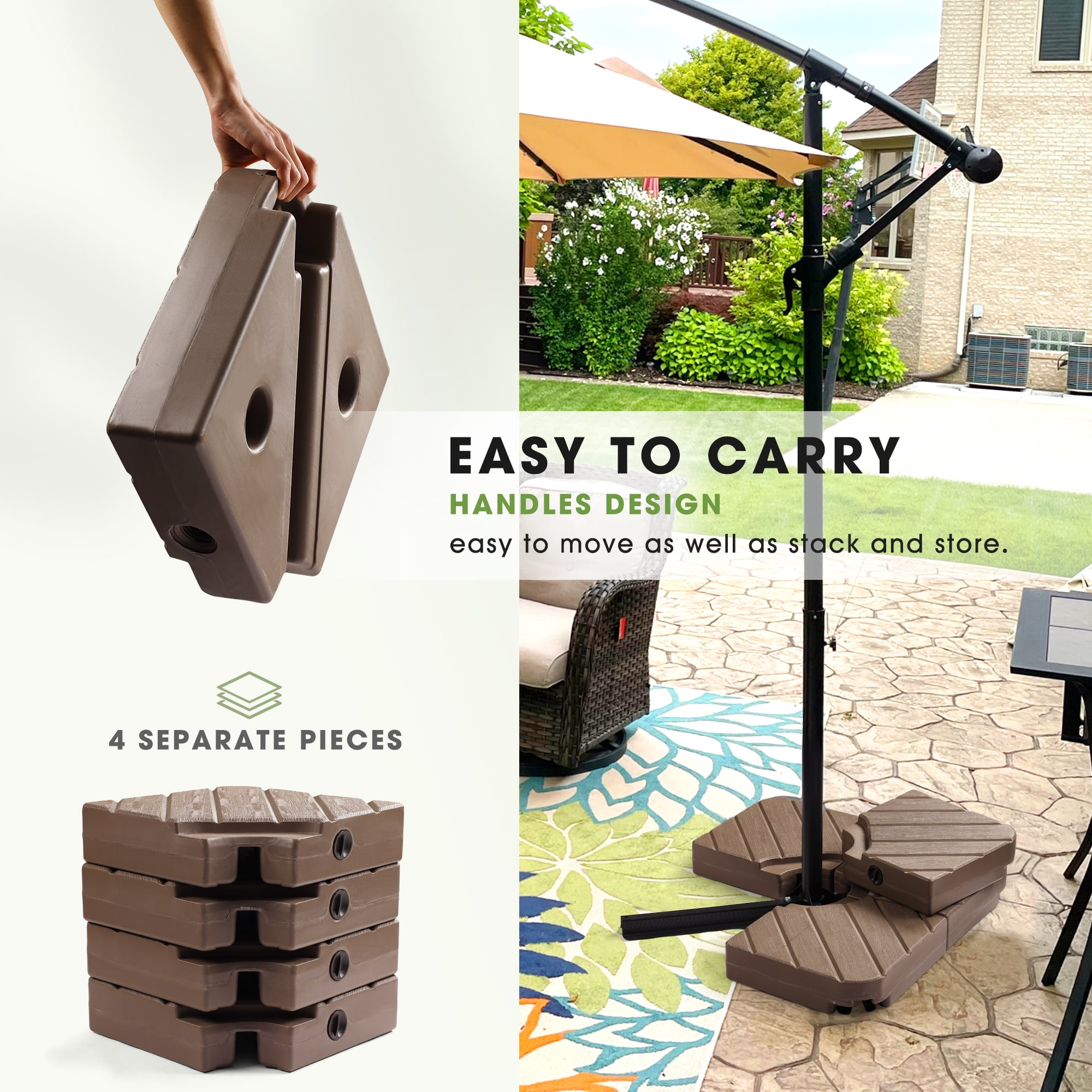 4-piece cantilever offset patio umbrella base stand w/ carry handles Outsunny Fan Shaped Weights with Durable HDPE Material Coffee Stand your patio umbrella up tall and sturdy with this 4 Outsunny Cantilever Umbrella Base 175