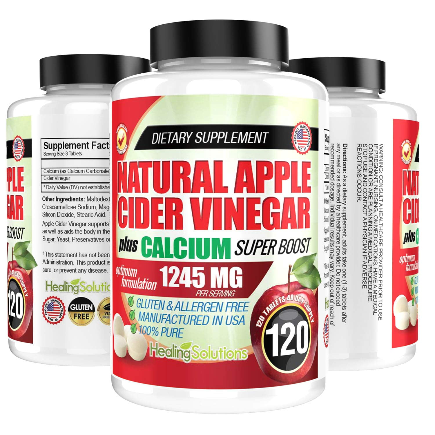 Apple Cider Vinegar Tablets (100 Pure 1245mg Plus Calcium Superboost
