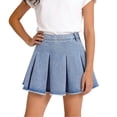 thumbnail image 2 of CPNG Girl's Casual High Waisted Pleated Denim Skirt Summer Vintage Trendy Side Zipper Uniform Skirt Jeans Skirt(Light Blue,10-11 Years), 2 of 7