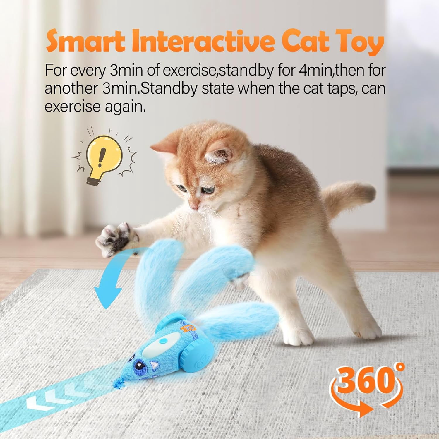 Automatic Cat Toys, Plush Cat Mouse Toy, Interactive Toy for Indoor Cats, Smart Moving Kitten Toy, Rechargeable (Blue)