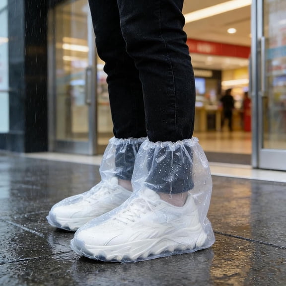 TELOLY 12 Pcs Waterproof Shoe Covers for Rain, Non-Slip Disposable Rain Shoe Covers, Plastic Shoe Ponchos, Thickened Pe Material Boot Covers for Men and Women (Clear)