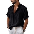 thumbnail image 2 of Men's Linen Shirts Summer Short Sleeve Button Down Collar Beach Boho Tops Casual Breathable Henley Shirts Plus Size, 2 of 8