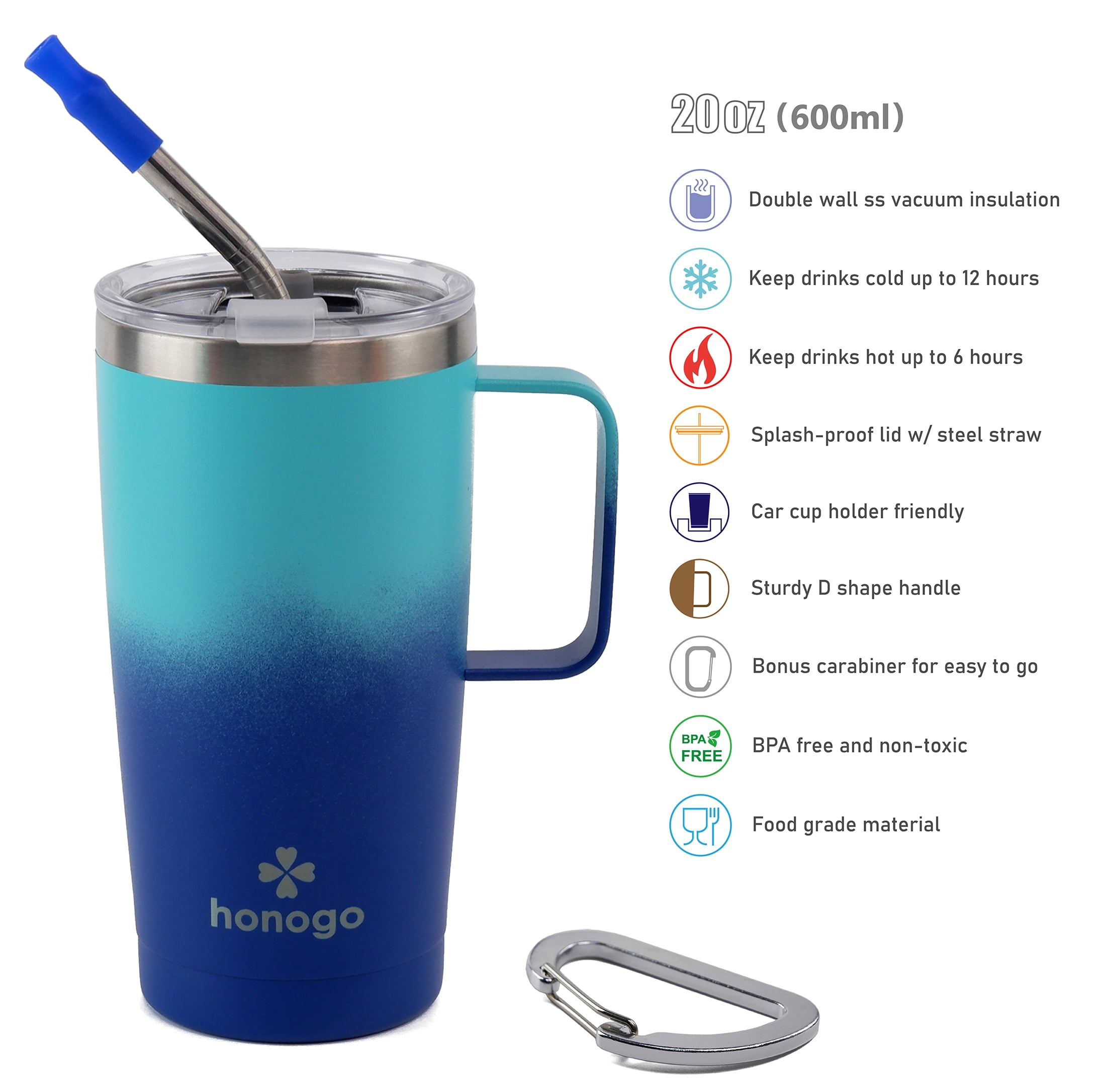 honogo 20 oz Stainless Steel Insulated Tumbler with Handle and Straw -  Walmart.com