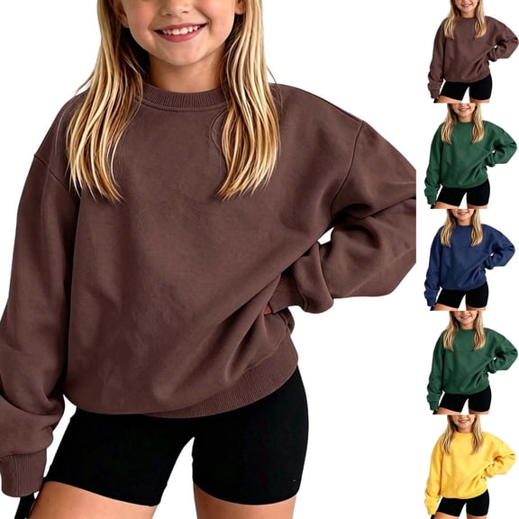 Bovxnpu Sweatshirts Kids Fleece Lined Crew Neck Long Sleeve Pullover Top Outfits
