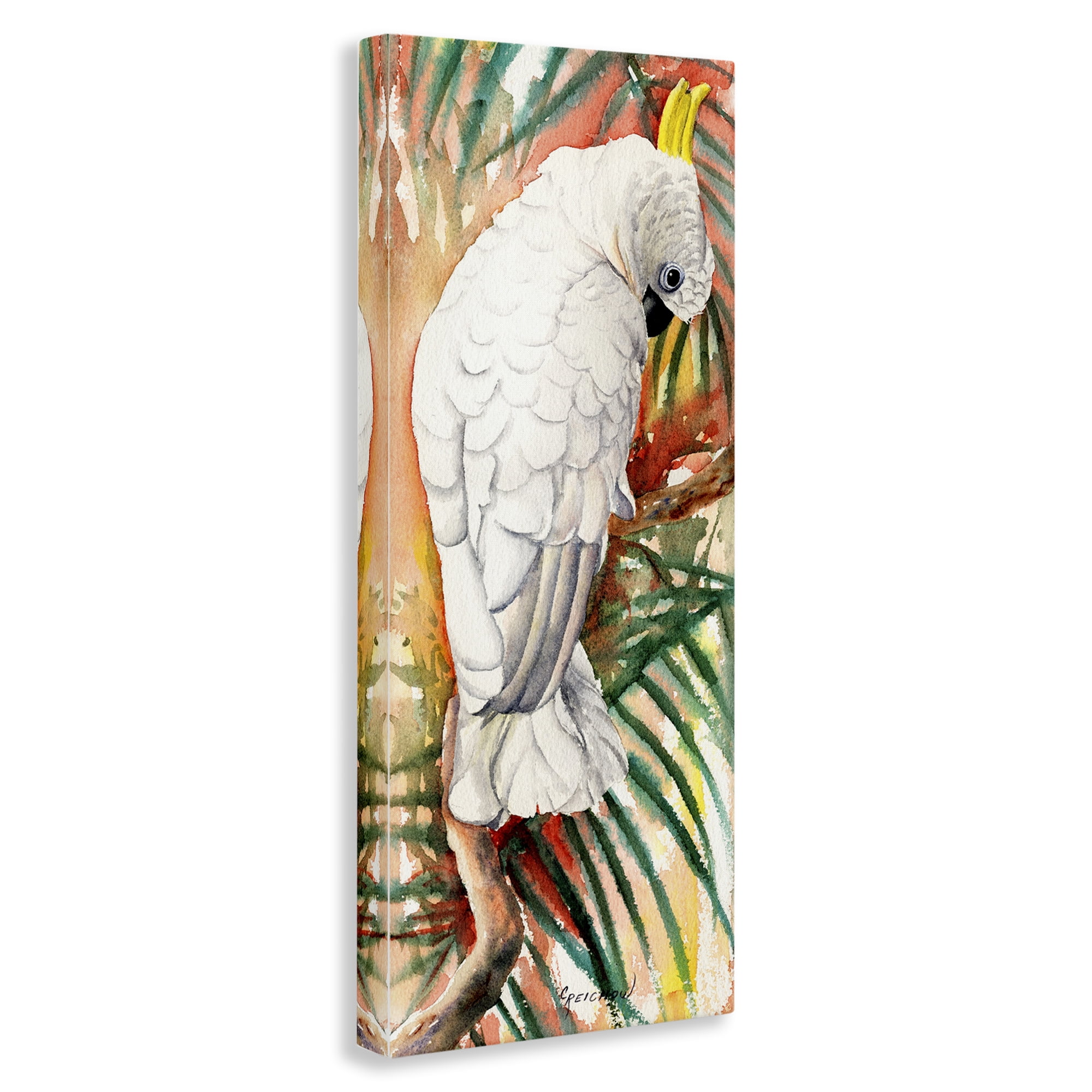 Stupell Industries Cockatoo Among Leaves Animals & Insects Painting Gallery Wrapped Canvas Art Print Wall Art, 17 x 40
