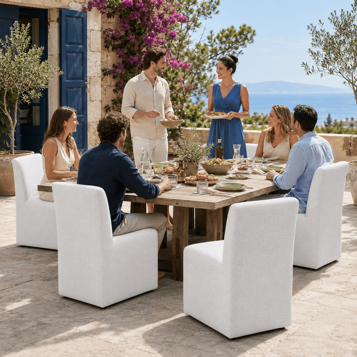 Aenkyo Dining Chairs with Casters, Set of 2, Upholstered Rolling Side Chairs, White