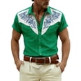 thumbnail image 2 of HOWPAY Mens Shirts Short Sleeve Button down Western Cowboy Print Beach Vacation Tee Stretch Casual Loose Fit Oversized Soft Summer Clothes Green XXL, 2 of 4