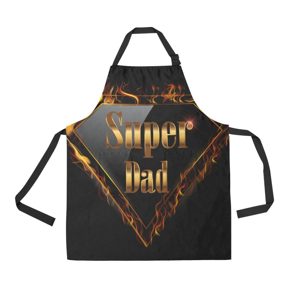 ASHLEIGH Super Dad Adjustable Bib Apron with Pockets for Women and Men Adjustable Black Neck Strap Kitchen Apron for Cooking, Grill and Baking