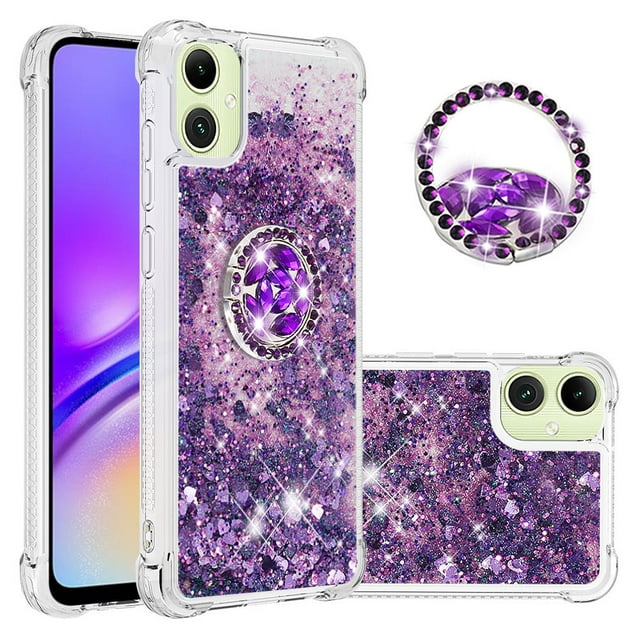 GANGXUN Funda Glitter Líquida para Samsung Galaxy A07 con Anillo Brillante, TPU Antichoques y Esquinas Reforzadas, Soporte