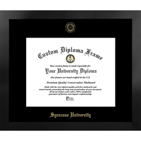 Syracuse University 14w x 11h Manhattan Black Single Mat Gold Embossed Diploma Frame with Bonus Campus Images Lithograph (value savings at $59)