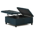 thumbnail image 2 of Harrison 36 inch Wide Traditional Coffee Table Storage Ottoman in Distressed Dark Blue Vegan Leather, 2 of 9