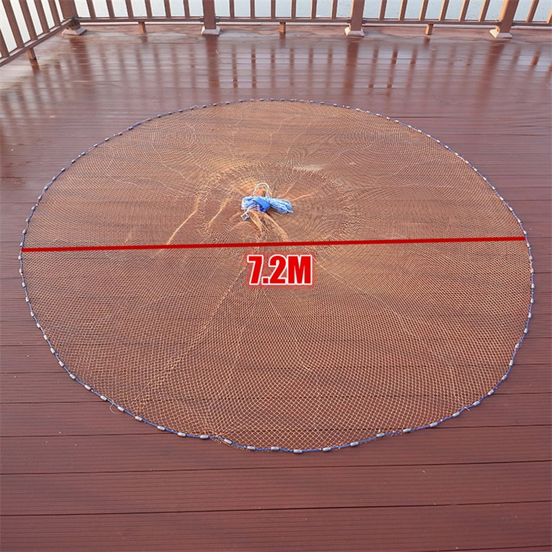 12X24FT(7.2M) Fishing Network Mesh Cast Net Saltwater Bait Casting Net