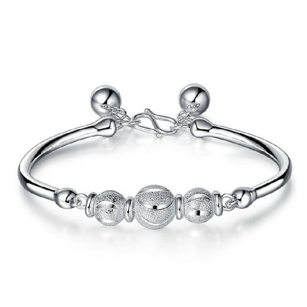 Transferencia de plata pulsera de cuentas para las mujeres anillos para la banda de apilamiento ajustable pulsera unisex pulsera con cuentas