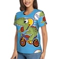 thumbnail image 2 of Vsdgher Dinosaur Riding a Motorcycle Women Shirts V Neck Short Sleeve Tops T-Shirt Basic Tees, S to 3XLXX-Large, 2 of 5