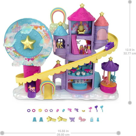 Polly Pocket Rainbow Funland Theme Park Playset, Unicorn Toy with 2 Micro Dolls & 25 Surprises