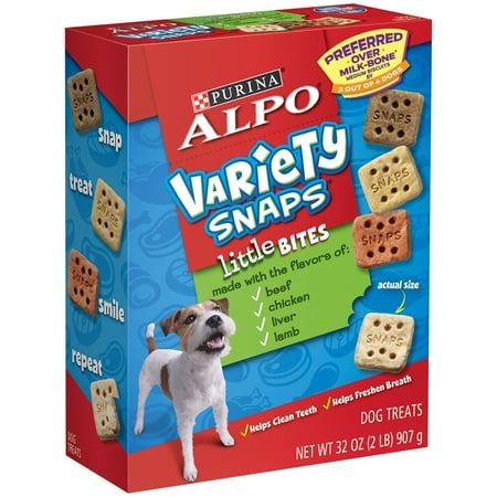 Purina ALPO Variety Snaps Little Bites Dog Treats with Beef, Chicken, Liver & Lamb Flavors 32 oz. Box