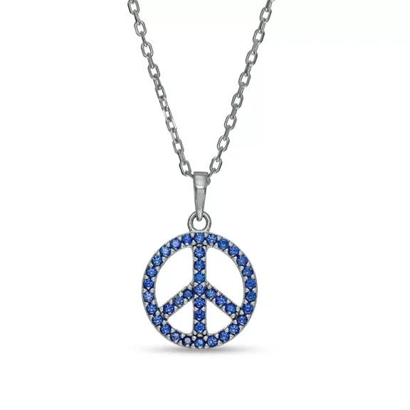 2Ct Round Cut Lab-Created Sapphire Peace Sign Pendant 14k White Gold Plated