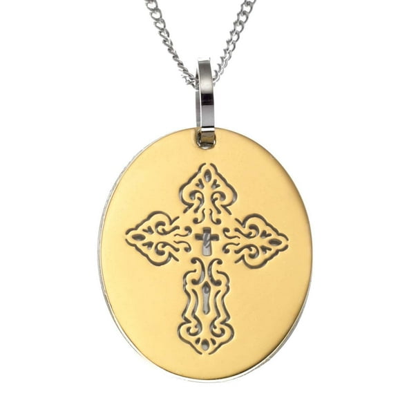 Two-Tone Stainless Steel Serenity Prayer Cross Pendant Necklace Color Gold:#FFD700
