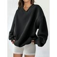 thumbnail image 3 of Womens Oversized V Neck Sweatshirt Fleece Long Sleeve Hoodies Pullover Comfy Top Outfits 2025 Clothes Black L, 3 of 5