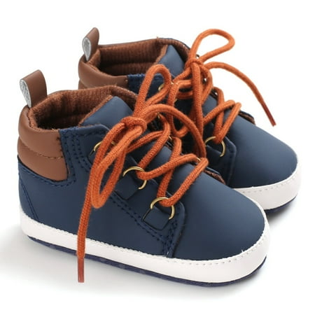 

Fymall Kid Baby Boy Patchwork Lace Up Anti-Slip Sneakers Soft Soled Shoes