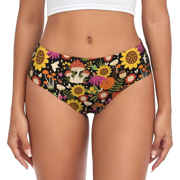 Balery Sunflowers Mushrooms Ropa Interior de Algodón para Mujer con Dibujo – Braguitas Cómodas y Elásticas, Estilo Clásico-3X-Large