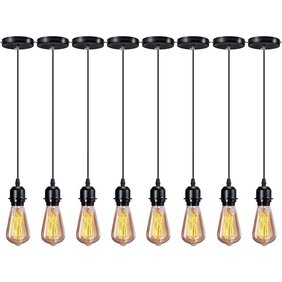 Industrial Mini Pendant Light Kit E26 E27 Base Edison Vintage Style Black Cord Hanging Light Fixture with UL Lamp Holder, 8 Pack