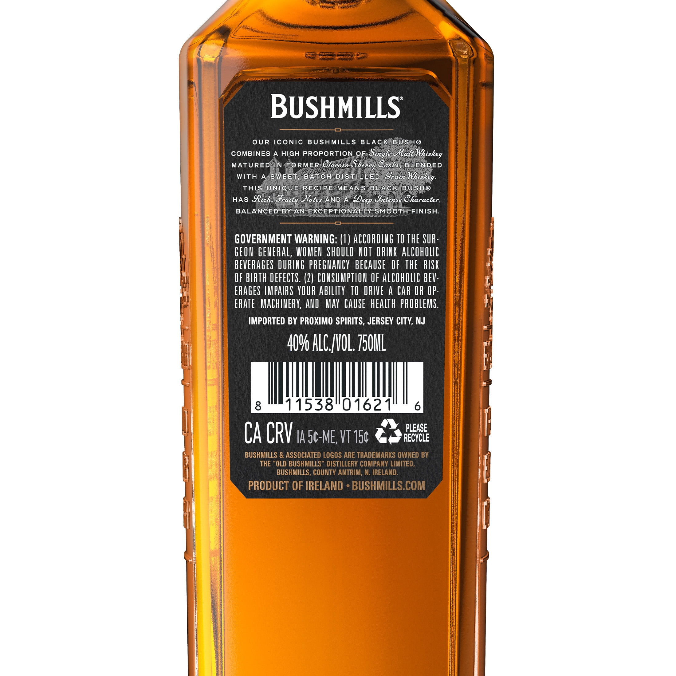 Bushmills Black Bush Irish Whiskey, 750 ml Glass Bottle, 40% ABV
