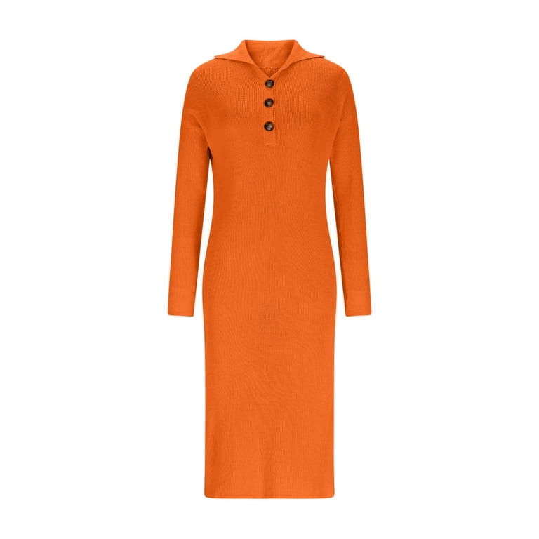 Sweater Dresses for Women Oversized Lapel Loose Straight Knit Mid Length Sweater  Dress Womens Casual Solid Plus Size Turndown Collar Button Fall Long  Sleeves Knee Length Dresses with Pockets - Walmart.com
