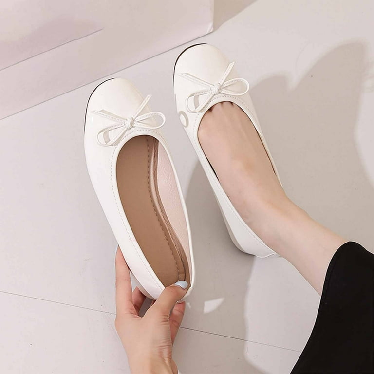 white flat dress shoes JOEupin Women's Square Toe Mary Jane Flats Classic Ballet Comfortable Slip-On Flats Shoes Beige this timeless shoe is a go Girls Satin Flats with Velcro
