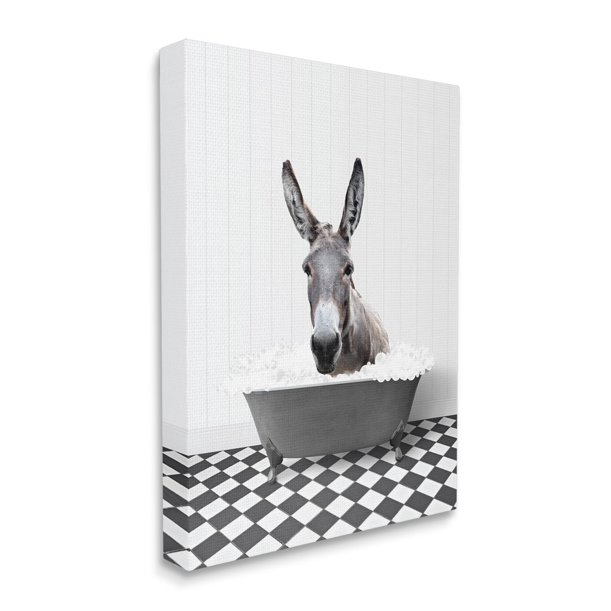 Stupell Industries Donkey in Vintage Bath Animals & Insects Painting Gallery Wrapped Canvas Print Wall Art, 16 x 20