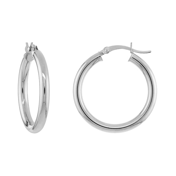 Honey Crush Real 14K White Gold Polished Hoop Earrings (3mm, 25mm)