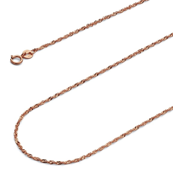 Wellingsale 14k Rose/Pink Gold Polished 1mm Singapore Chain Necklace with Spring Ring Clasp - 22"
