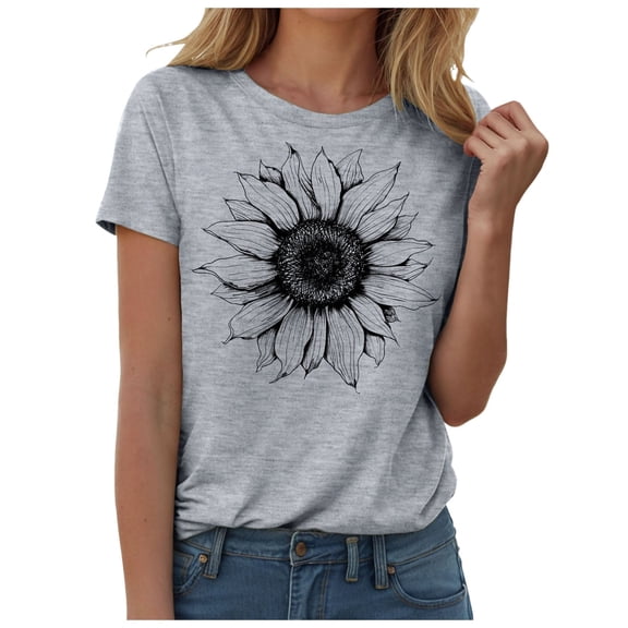 Sgkm T Shirts For Women Sunflower Graphic Tees Shirts Casual Cute Short Sleeve Tops