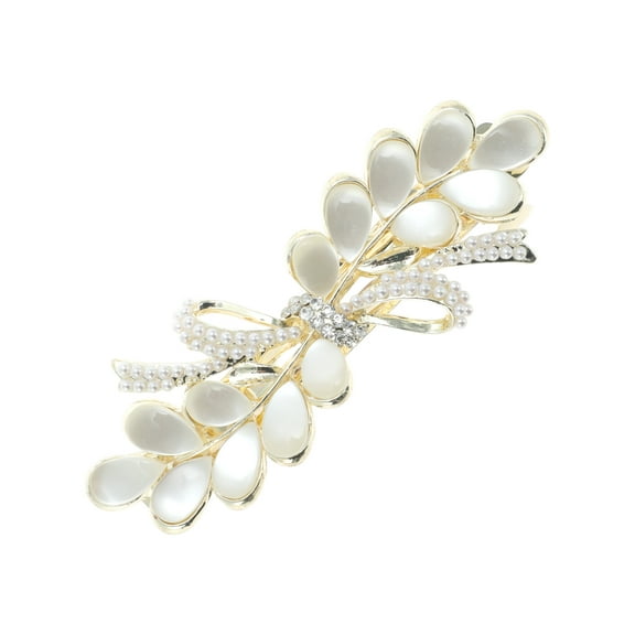 Unique Bargains 1 Pc Wisteria Flower French Barrette Hair Clips Hairdo Clip for Home Gold Tone White